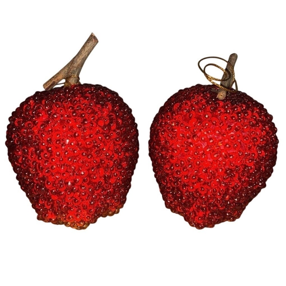 Vintage Ornaments Beaded Sugar Frosted Fruit Red Apples Christmas Vintage (2)